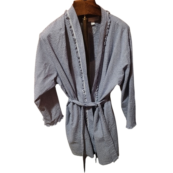 Eileen West Other - Eileen West Wrap Ruffled Short Blue & White Striped Robe Size XL